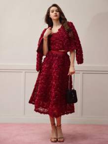 MOTF PREMIUM MESH FLORAL PATCHED BOXY COAT,VALENTINE'S DAY - Burgundy - View 5