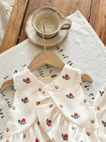 SHEIN LMoss Kids Babygirl Lovely Summer Vacation Floral Ruffled Sleeveless Top And Elastic Waist Pants Set