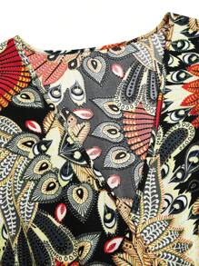 SHEIN Clasi Plus Size Bohemian Style V-Neck Floral Print Dress For Women - Black - View 7