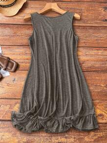 Plus Size Solid Color Sleeveless Dress, Fashionable For Summer - Khaki - View 2