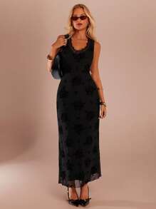 SHEIN Forever 21 春夏女士浪漫/舞会/正式/生日/90 年代服装/商务休闲女士/优雅/西装/外出/时尚/休闲/Y2k 服装/俱乐部/办公室/鸡尾酒会/复古/紧身/狂欢服装节日/有趣/优雅/老钱/街头服饰/度假服装/乡村音乐会服装/工作服/朴素/春假/单身女郎服装/音乐会/坏人/基本款/毕业/ A 字裙/黑色长裙 - 黑色 - 查看 5