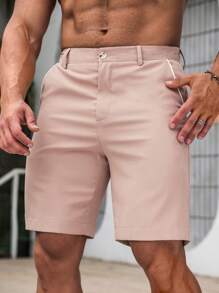 Manfinity Homme 男士纯色时尚短裤，适合夏季穿着 - 粉色 - 查看 7