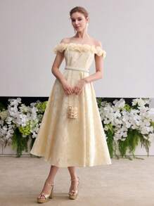 MOTF Soiréza WOMEN'S 3D FLORAL OFF SHOULDER COCKTAIL DRESS - Yellow - View 8