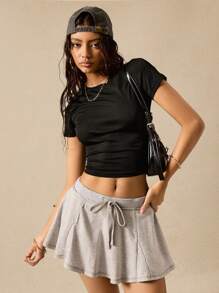 SHEIN EZwear Women's Knitted Casual Sports Skirt, Suitable For Leisure And Vacation - Grey - View 5
