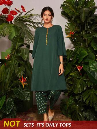 Divindia Floral Embroidery Flounce Sleeve Kurta Style Indian