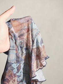 SHEIN ICON 复古佩斯利印花女式背心 - 藍色 - 查看 10