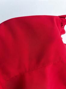 Elamini Blusa de mujer de manga corta con cuello en V, volantes y abotonadura sencilla para uso casual y de vacaciones, color rojo