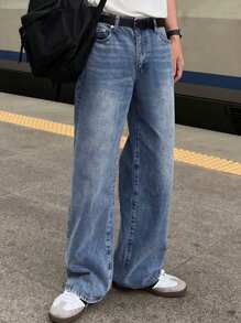 DAZY Men's Plain Washed Blue Denim Jeans, Spring - Blue - View 7