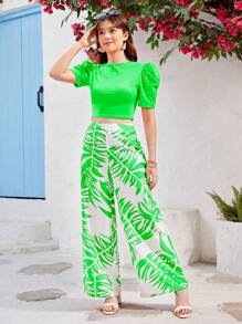 Teenager Mädchen Set aus einfarbigem Kurzarm Crew-Neck Top und Hose, 2-teilig, modisch für den Sommer