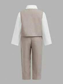 3 件套男婴绅士套装 - 卡其色背心夹克、松紧腰裤、领结和衬衫 - 卡其色 - 查看 3