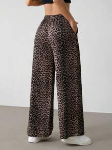 SHEIN PETITE Pantaloni larghi casual e dritti con stampa leopardata