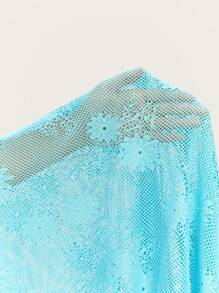 SHEIN Unity Elegant Blue Crochet Women Maxi Dress Designed With Delicate Patterns And Full-Length Coverage, Ideal For Beach Vacations, Summer Evening Parties, Or A Boho-Inspired Look.