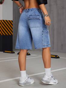SHEIN ICON Bermuda di jeans cargo con tasche grandi e vita bassa