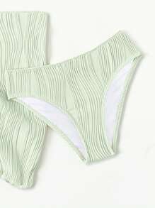 3pcs/Set Teenagers Girls Mint Green Fresh Color Swimsuit With Gold Accessories, Fashionable Vacation Casual Swimwear Set, Mommy And Me Matching Outfits (3 Sets Sold Separately) - Mint Green - View 4