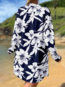 Swim Vcay Floral Print Bikini Set, Vacation Beach Swimwear (Print Random) - Blue and White - View 2