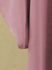 Plus Size Vacation Casual Solid Color Batwing Sleeve Shirt And Pants 2pcs Set - Dusty Pink - View 6