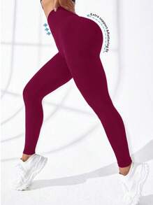 Easithlete Minimalist Solid Color High Waist Seamless Leggings - Hot Pink - View 4