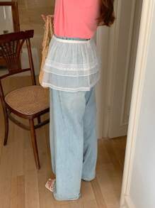 DAZY 女式韩版百搭连体系带透视蕾丝花边半身裙秋季半身裙 - 白色 - 查看 4