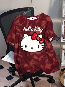 HELLO KITTY AND FRIENDS | SHEIN 大码扎染酷炫风格卡通印花圆领短袖T恤