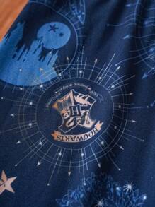 HARRY POTTER X SHEIN Tween Girl Soft High Stretch Jeggings In Navy With Golden Badge Pattern - Dusty Blue - View 4