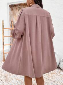 SHEIN LUNE 大码女式纯色卷袖衬衫和短裤休闲两件套 - 粉色 - 查看 2