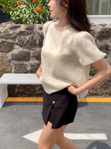 DAZY 女士夏季亮片装饰圆领短袖 T 恤 - 白色 - 查看 4