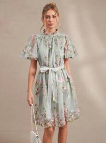 Amorya Vestido de mujer nuevo, elegante y con malla bordada, con cinturón, casual y cómodo, sin mangas, vestido de verano para mujer, ropa de verano, vestido de Pascua, ropa de Pascua, ropa de iglesia para mujer, ropa de iglesia elegante de vacaciones casual, ropa bohemia para mujer, vestido de graduación/vestido de graduación blanco/vestido de fiesta de graduación, conjunto de brunch para mujer, vestido de invitada de boda, ropa de iglesia para mujer, ropa de iglesia, vestido de feria del Renacimiento de verano para mujer