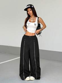 StreetHx 女士街头宽松休闲拉链工装阔腿裤