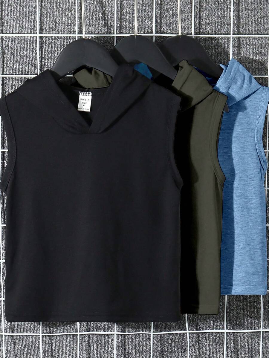 SHEIN 3pcs Sleeveless Casual Tank Top Set For Kids, Black/White/Gray - Multicolor - View 1