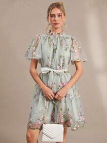 Amorya Vestido de mujer nuevo, elegante y con malla bordada, con cinturón, casual y cómodo, sin mangas, vestido de verano para mujer, ropa de verano, vestido de Pascua, ropa de Pascua, ropa de iglesia para mujer, ropa de iglesia elegante de vacaciones casual, ropa bohemia para mujer, vestido de graduación/vestido de graduación blanco/vestido de fiesta de graduación, conjunto de brunch para mujer, vestido de invitada de boda, ropa de iglesia para mujer, ropa de iglesia, vestido de feria del Renacimiento de verano para mujer