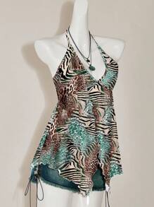 SHEIN ICON بلوزة أنيقة ذات طبعة نمر بسيطة وجذابة، مناسبة للصيف