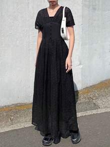 FRIFUL Vestido largo de mujer, vestido de verano elegante y de alta calidad en color negro para vacaciones