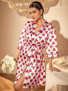 SHEIN Thắt lưng satin in hình trái tim cho nữ thanh lịch - Đỏ - Xem 4
