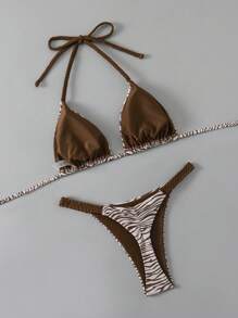 Swim Vcay 2022 New Women's Leopard Print & Red 2pcs Swimsuit Set For Summer Beach Vacation - Multicolor - View 2