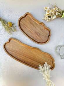 1pc Solid Wood Breakfast Tray, Bathroom Tray, Asymmetric Shape Serving Platter, Cheese Board, Decorative Kitchen Tray, Dining Service Plate