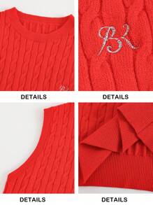 Briarwyn 女士无袖粗针织刺绣背心上衣夏季女士商务休闲装 - 紅色 - 查看 4