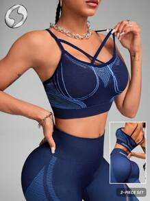 Innovista 塑形与支撑无缝套装，健身运动 2 件套/2 件套装，干爽合身，适合有氧运动和举重，聚拢运动文胸，短款上衣，无钢圈，收腹紧身裤，吸汗，高弹力，透气面料，塑身衣，提臀，压缩和舒适，网眼镂空，高腰，3D 线条，举重，体力训练，哑铃重量，户外，自行车，骑自行车，跑步，蓝色，有氧运动，瑜伽和普拉提，拳击，徒步旅行，网球和高尔夫，机器和设备训练装备，健身服和运动服，都市运动休闲，时尚偶像，时尚和时尚，音乐节和派对的光彩感觉，StreetSeXYFit，日常必备轻松服装，TikTokActivewear，秋季 动机