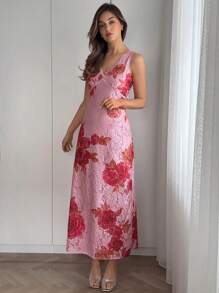 Firerie 女士优雅花卉刺绣透明中长连衣裙，V 领派对/婚礼/节日 - 白色 - 查看 6