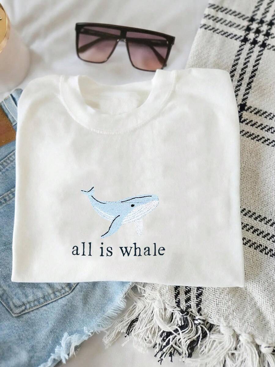 INAWLY 女士沙滩标语图案休闲圆领短袖T恤，百搭