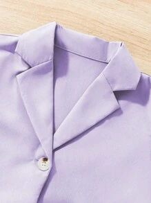 SHEIN Conjunto de 2 peças/conjunto de jaqueta e macacão de cor sólida casual de verão para meninas adolescentes