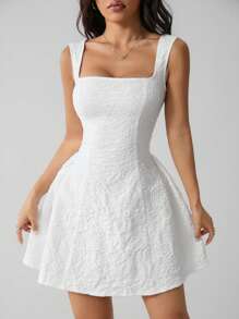 SHEIN PETITE 女式无袖纯色白色夏季中长连衣裙，简约休闲，适合日常穿着