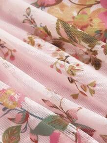 SHEIN MOD Robe mi-longue fendue à volants avec imprimé floral vintage pour femmes, beige, robe de fée, robe de soirée, robe pour le Nouvel An, robe de fête du Nouvel An, robe de vacances, vêtements de femme pour le Nouvel An, robes de fête pour femmes