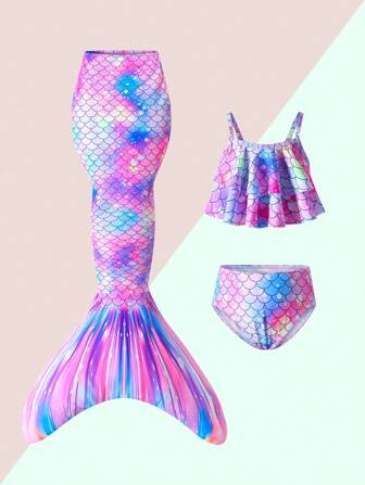 Random Printed Young Girl Swimsuit Set
