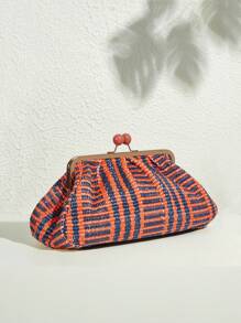 SHEIN VCAY 女士编织手包，波西米亚风格，非常适合夏季、旅行、度假、海滩派对和音乐节 - 橘色 - 查看 2