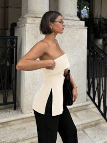 Siren Gaze Women's Summer Fashionable Solid Side Slit Tube Top - Apricot - View 1