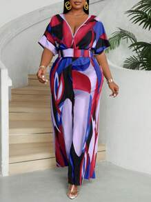 Maweii 大码女式花卉印花短袖长裙新年服装