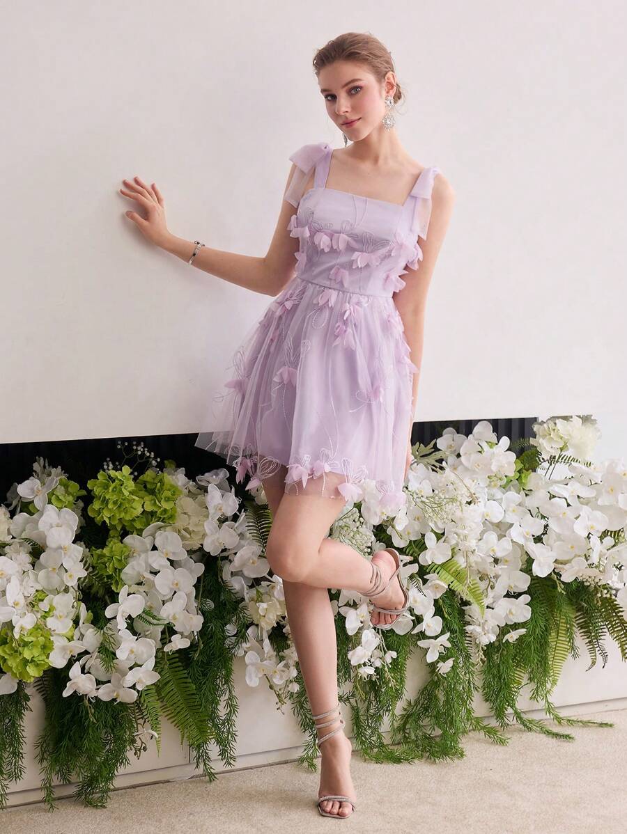 MOTF Soiréza CONTRAST MESH APPLIQUES COCKTAIL DRESS - Mauve Purple - View 1