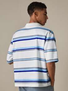 Manfinity RebelGame Young Men's Casual Loose Fit Short Sleeve Striped Polo Shirt