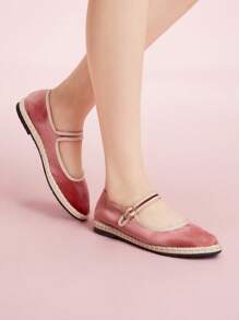 CUCCOO DOLLMOD 女士优雅粉色天鹅绒经典舒适玛丽珍平底鞋 - 粉色 - 查看 5