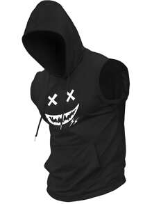 Manfinity Homme Men's Casual Printed Hooded Tank Top, Summer, 2000s Style